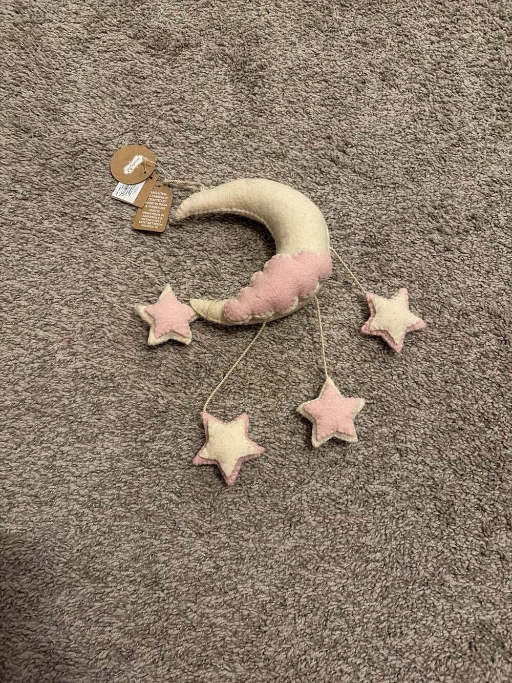Mud Pie Pink Moon and Stars Nursery Felt Wall Hanging Decor